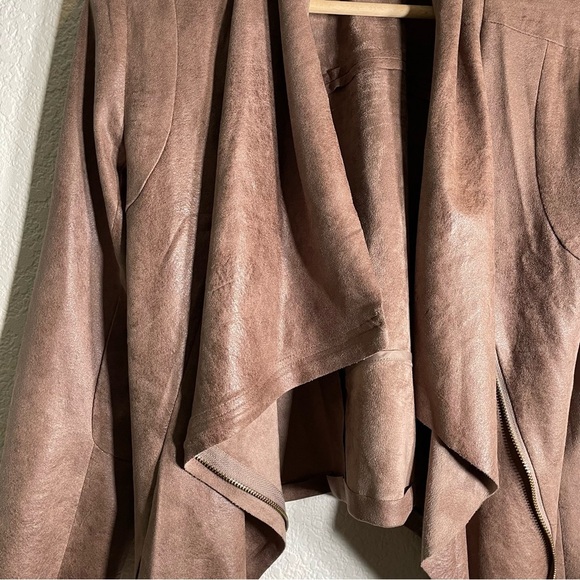 Flawless Women’s Long Sleeve Waterfall Zip Up Moto Jacket Tan Vegan Suede Small - Picture 2 of 10